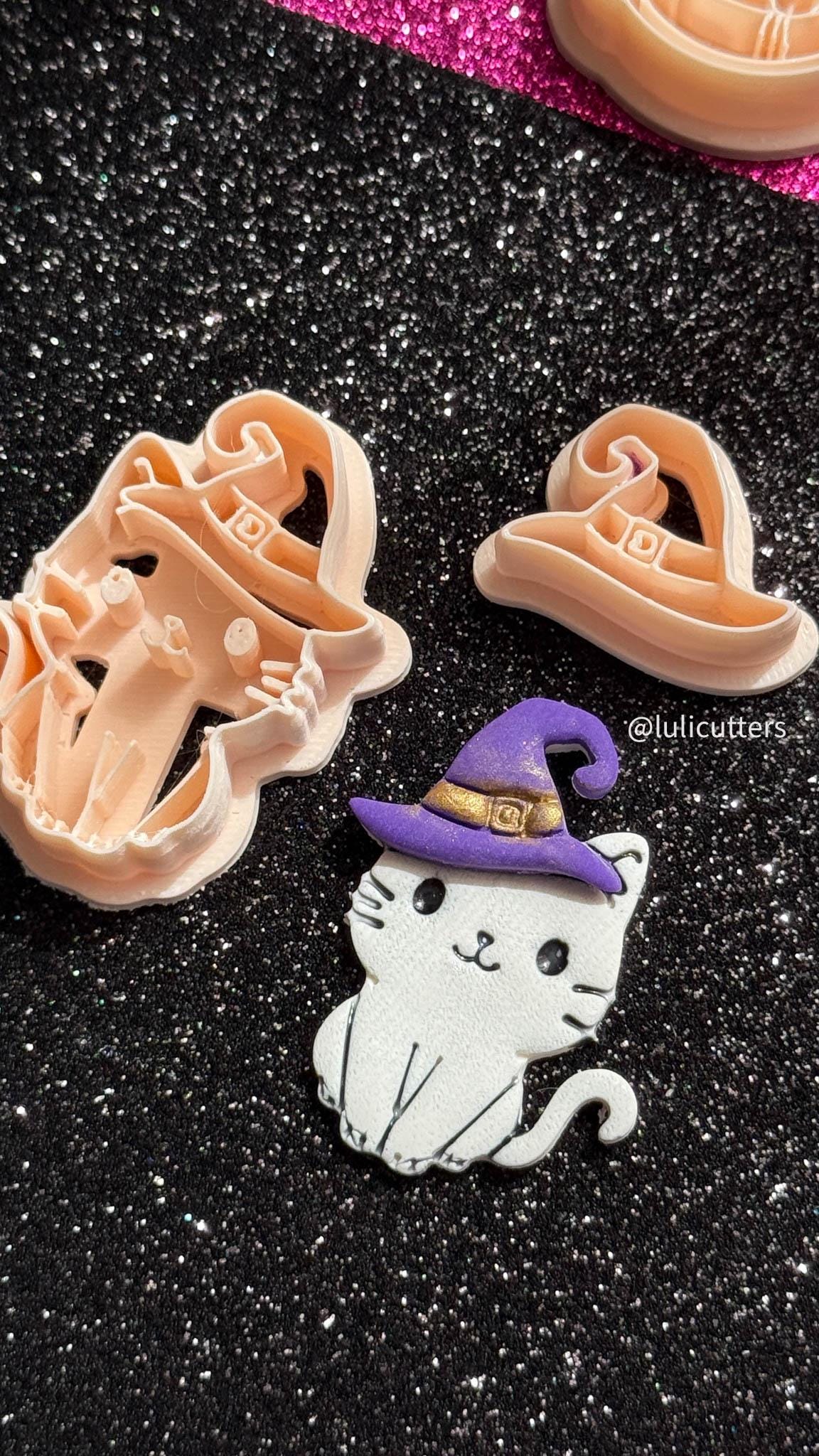 Witch Cat Polymer Clay Cutter Set: Halloween Earrings, Charms
