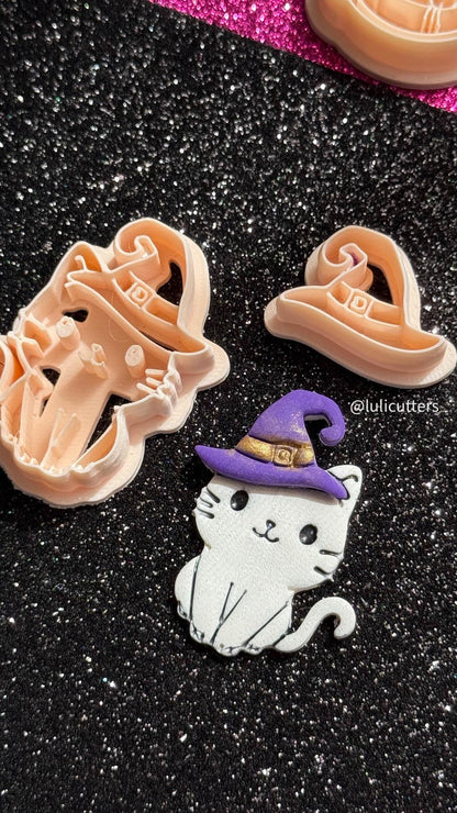 Witch Cat Polymer Clay Cutter Set: Halloween Earrings, Charms