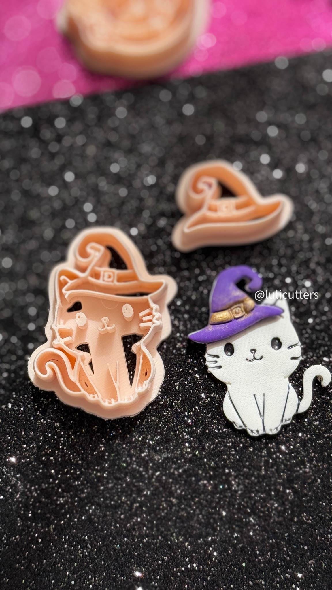 Witch Cat Polymer Clay Cutter Set: Halloween Earrings, Charms