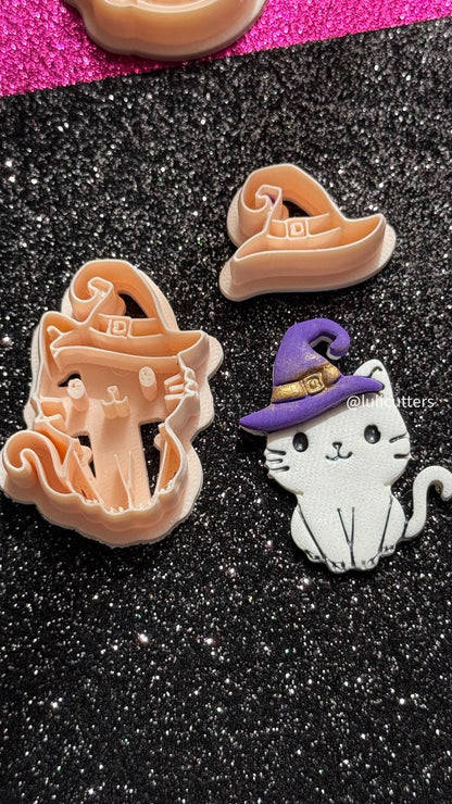 Witch Cat Polymer Clay Cutter Set: Halloween Earrings, Charms