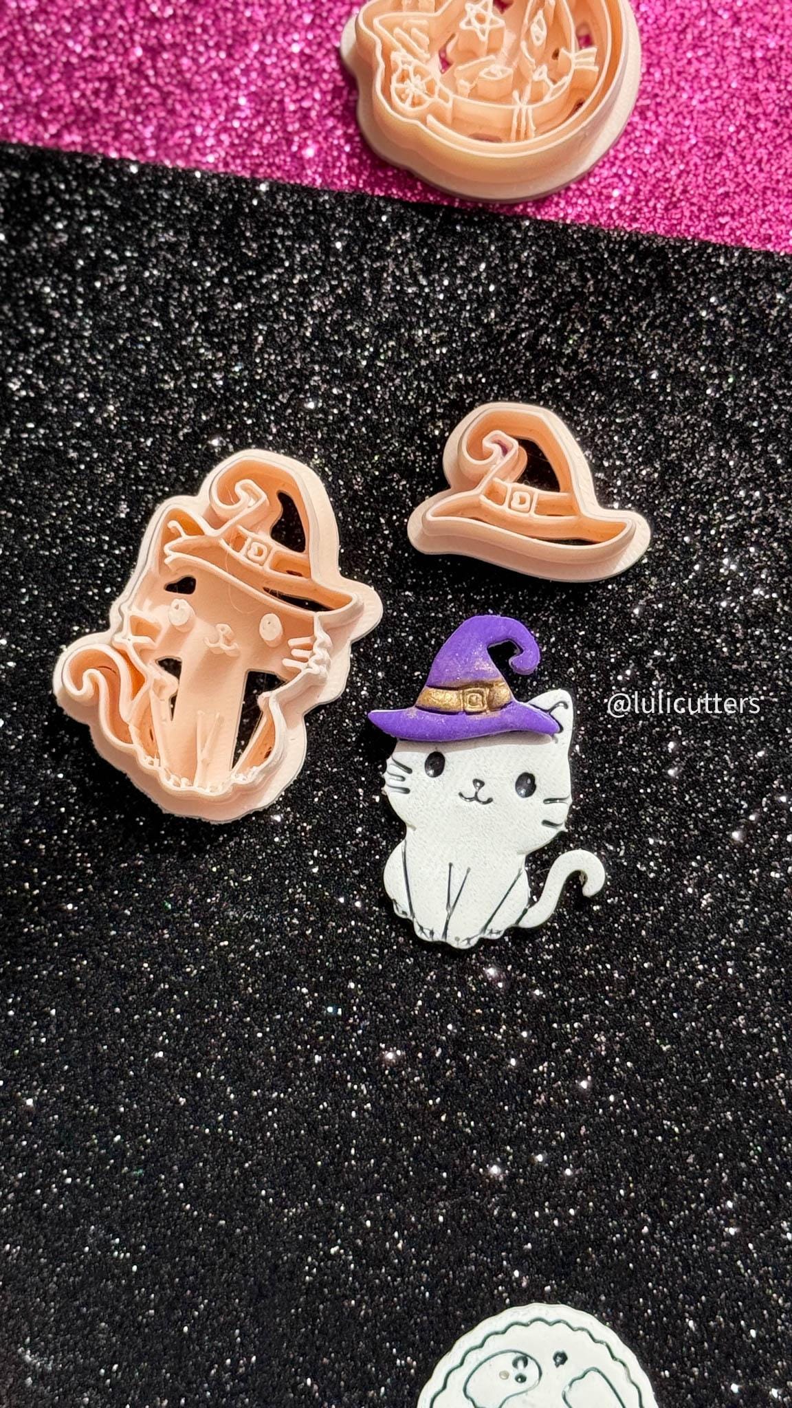 Witch Cat Polymer Clay Cutter Set: Halloween Earrings, Charms