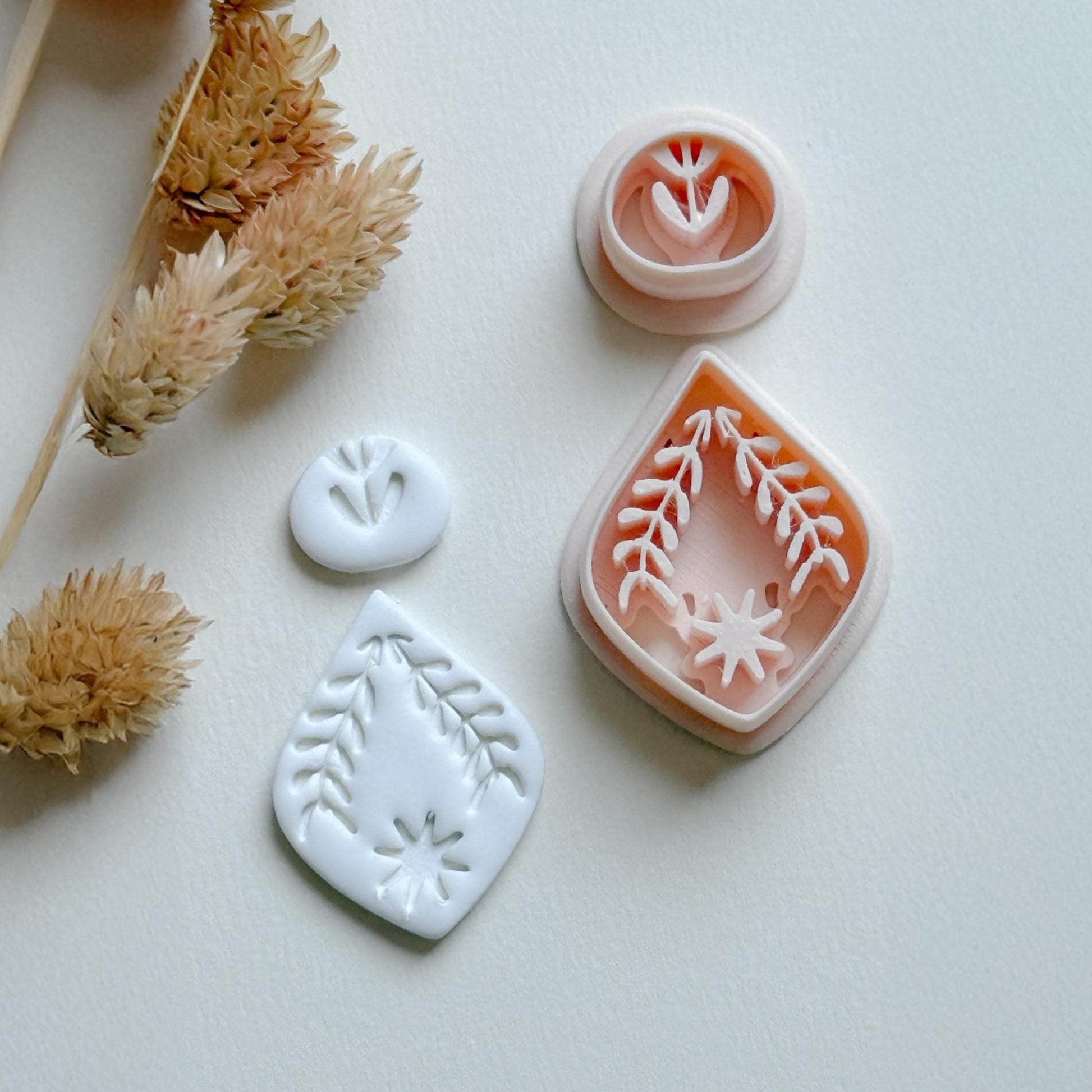 Leaf Frame & Flower Topper Cutter Set: Polymer Clay Jewelry Mold