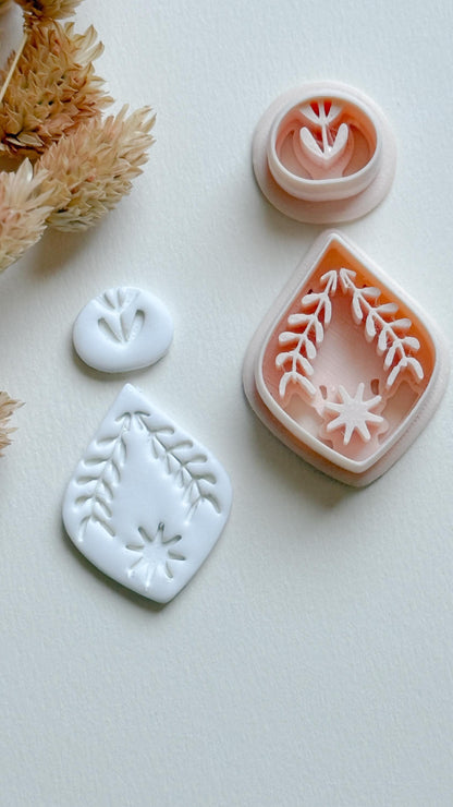 Leaf Frame & Flower Topper Cutter Set: Polymer Clay Jewelry Mold