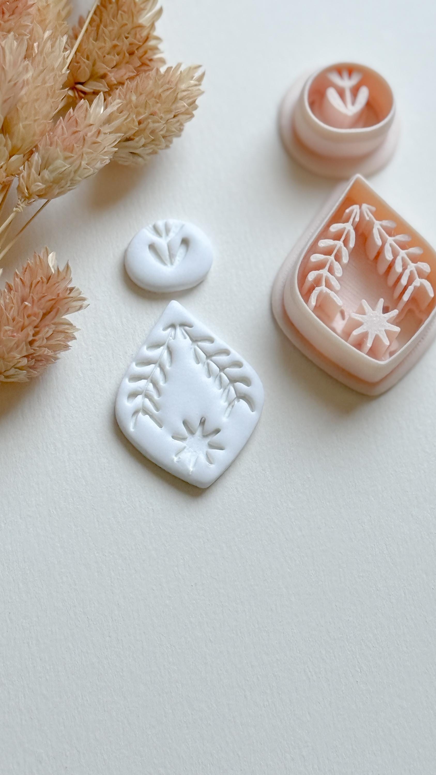 Leaf Frame & Flower Topper Cutter Set: Polymer Clay Jewelry Mold
