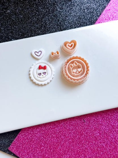 Skull Cameo Clay Cutter Set: Halloween Polymer Clay Earring Mold