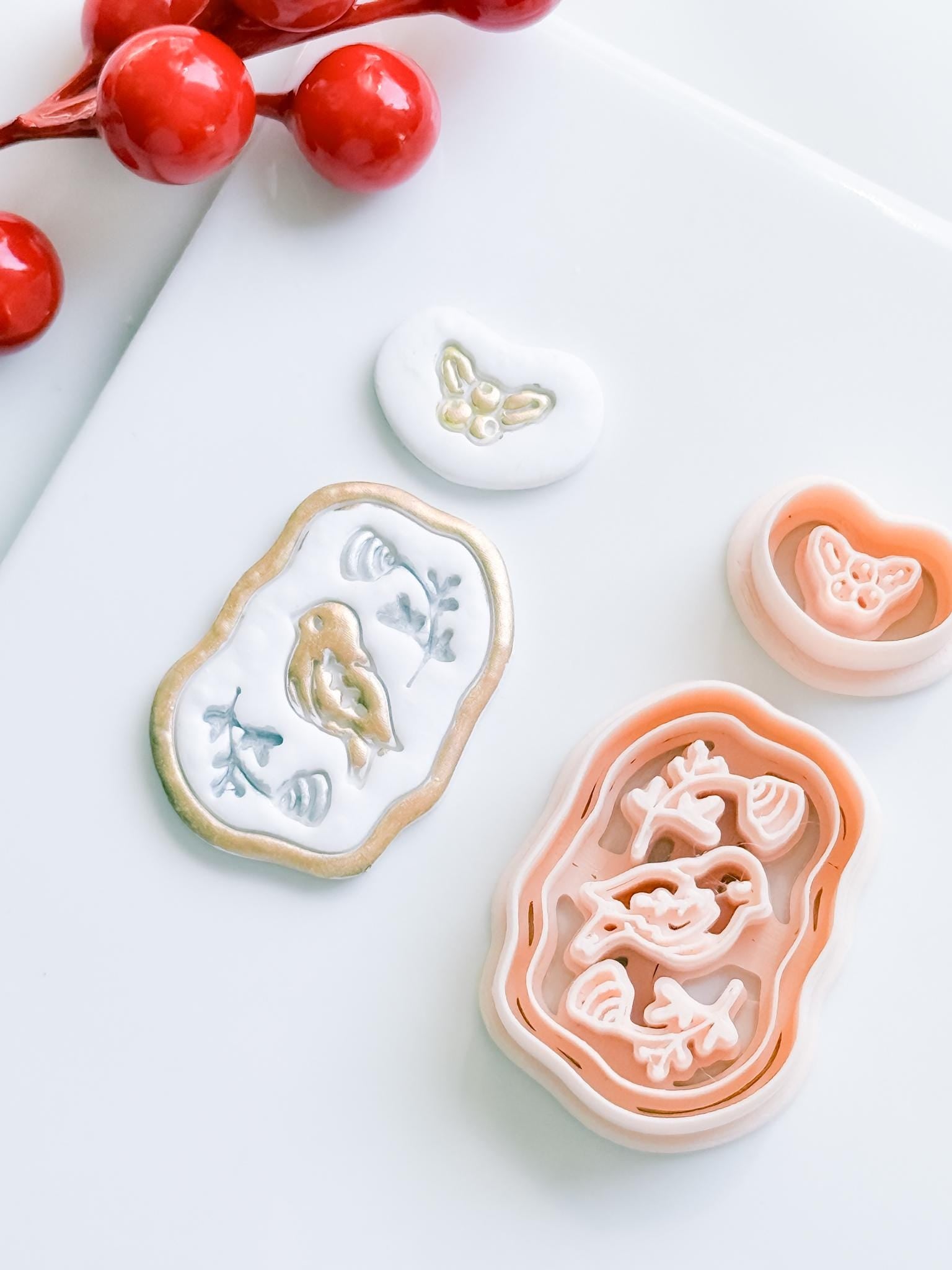 Winter Fairy Bird & Holly Polymer Clay Cutter Set Holiday Earrings, Jewelry