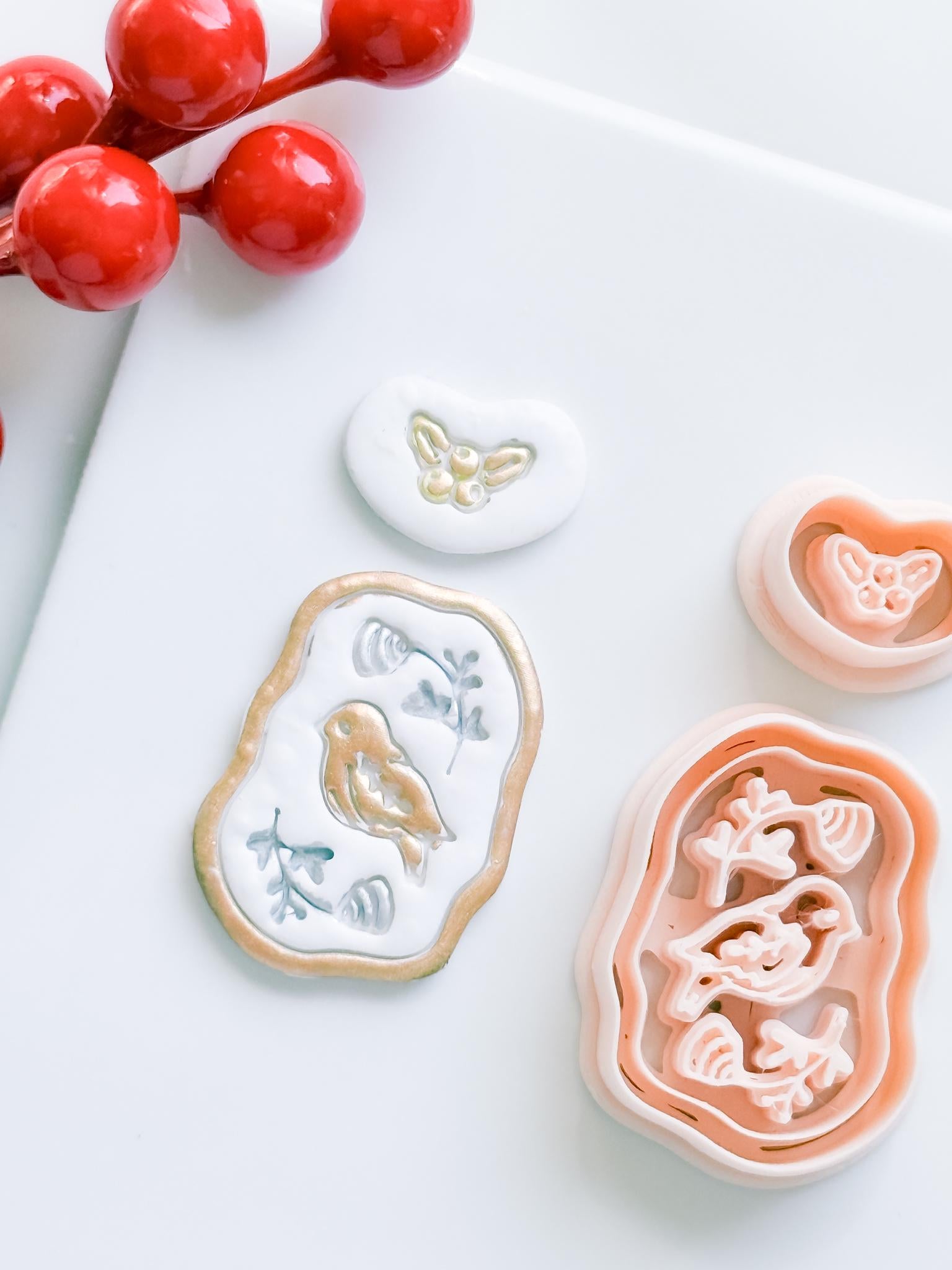 Winter Fairy Bird & Holly Polymer Clay Cutter Set Holiday Earrings, Jewelry