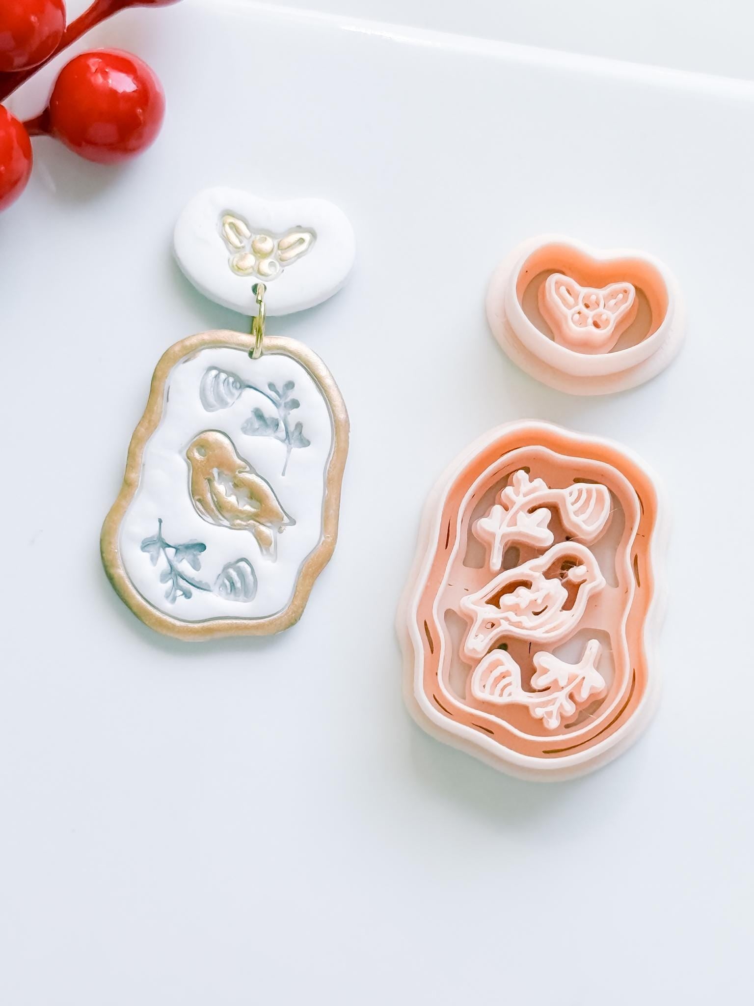 Winter Fairy Bird & Holly Polymer Clay Cutter Set Holiday Earrings, Jewelry