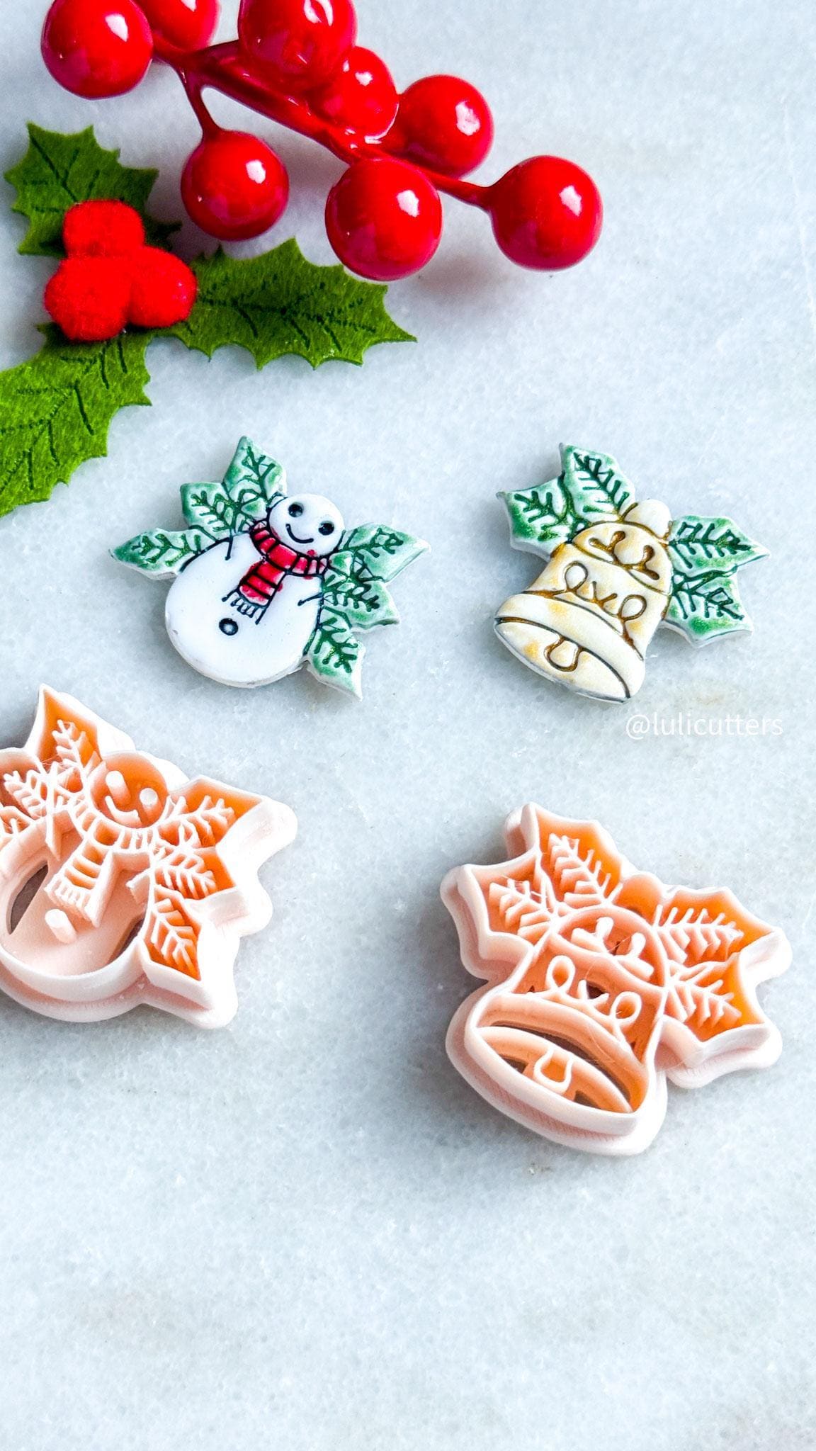 Winter Fairy Holly Bell & Snowman Clay Cutters: Festive Polymer Clay Jewelry