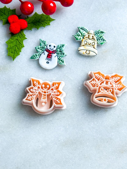 Winter Fairy Holly Bell & Snowman Clay Cutters: Festive Polymer Clay Jewelry