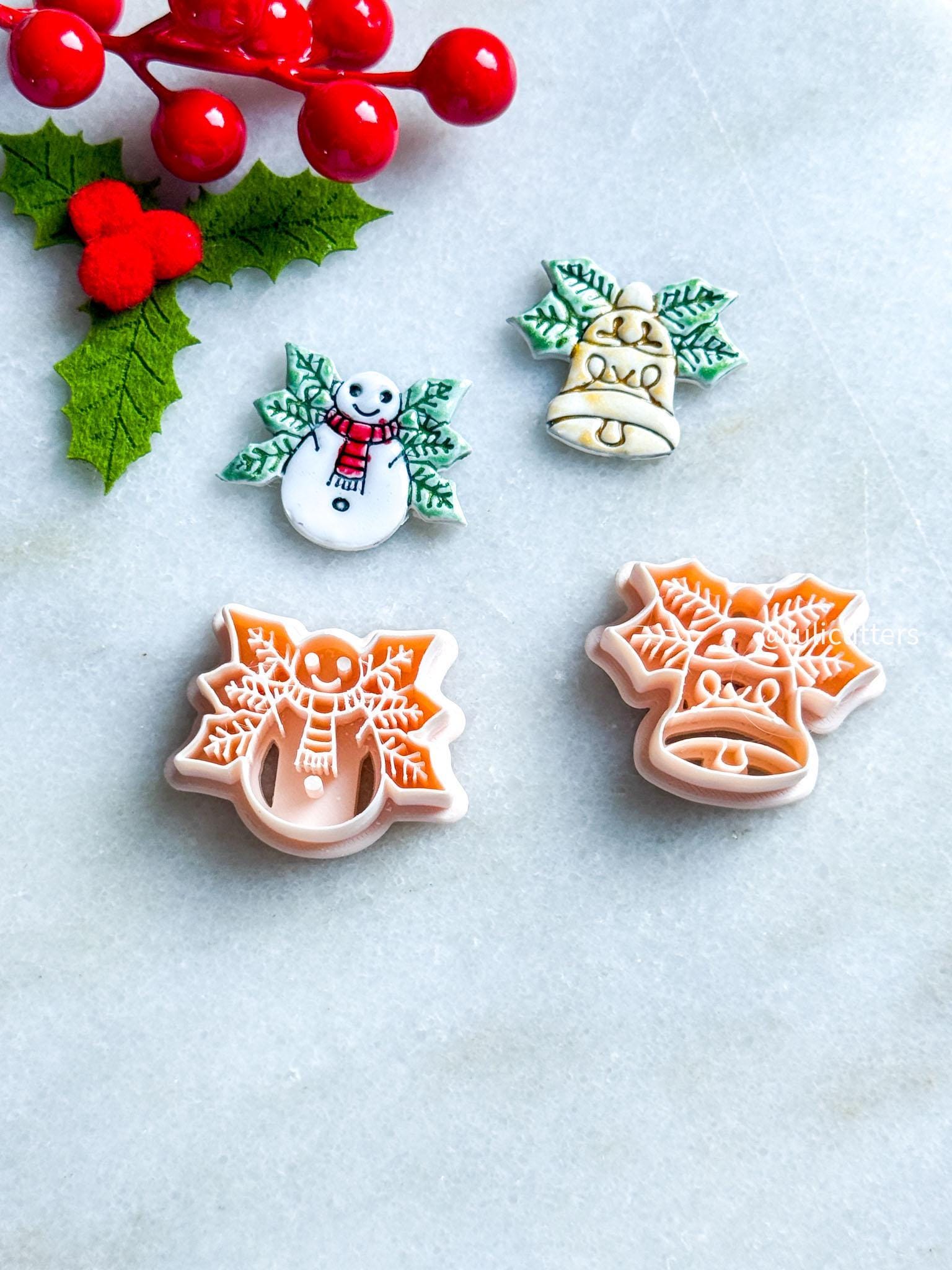 Winter Fairy Holly Bell & Snowman Clay Cutters: Festive Polymer Clay Jewelry