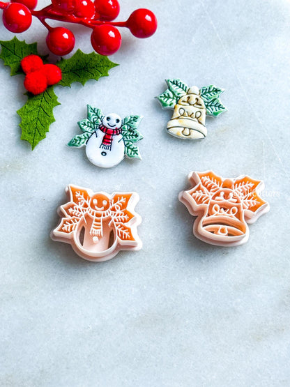 Winter Fairy Holly Bell & Snowman Clay Cutters: Festive Polymer Clay Jewelry
