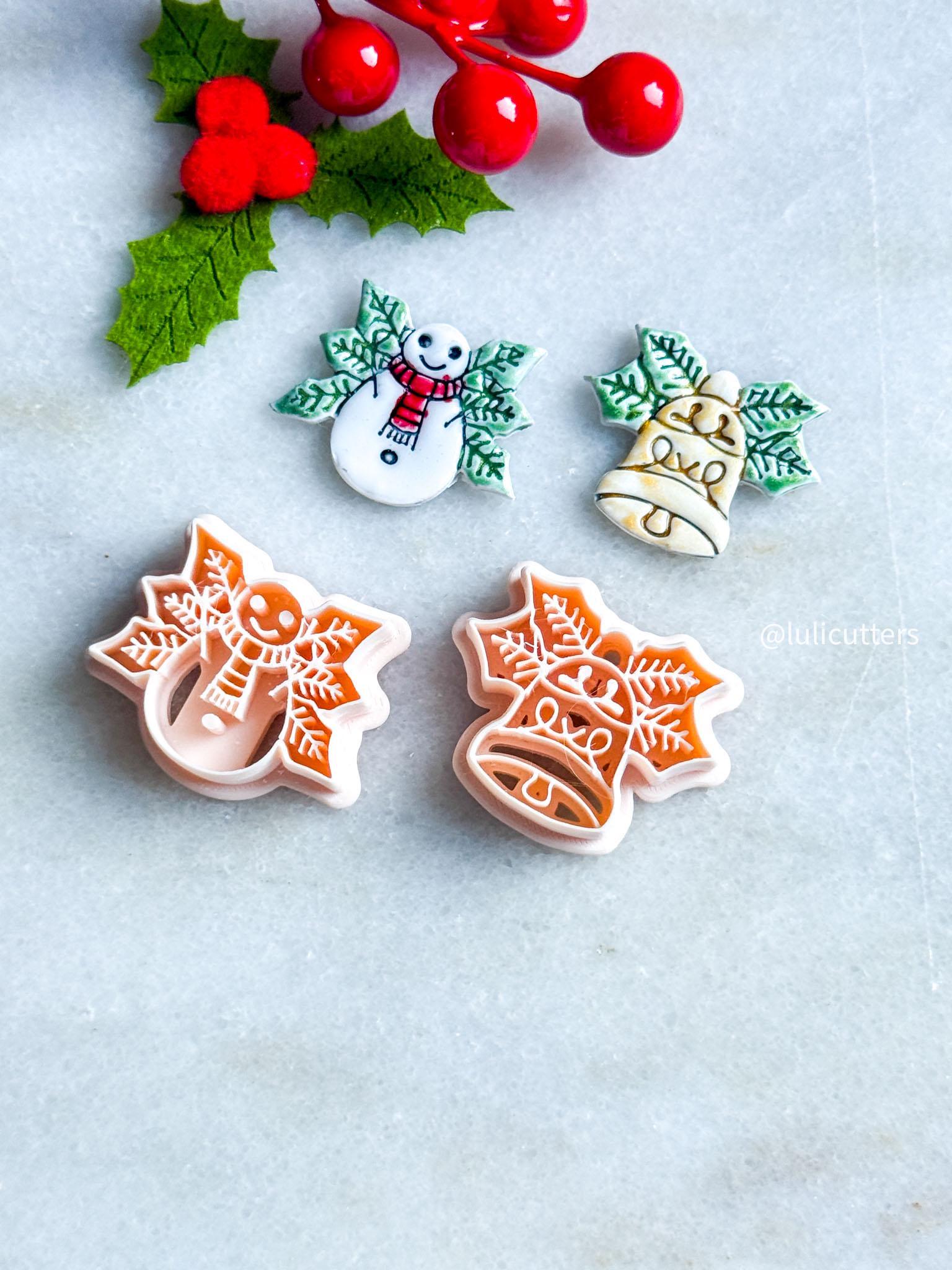 Winter Fairy Holly Bell & Snowman Clay Cutters: Festive Polymer Clay Jewelry