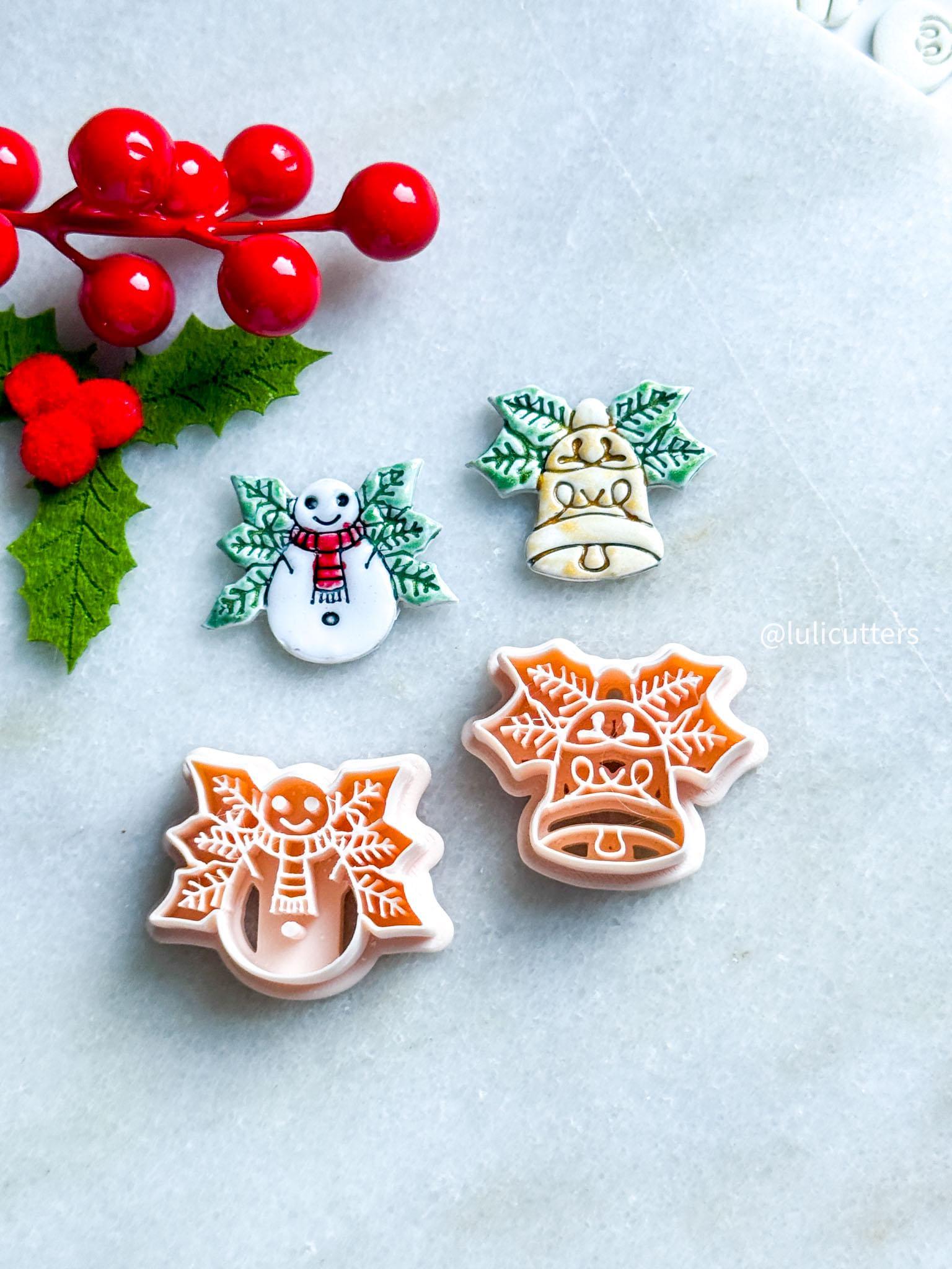 Winter Fairy Holly Bell & Snowman Clay Cutters: Festive Polymer Clay Jewelry