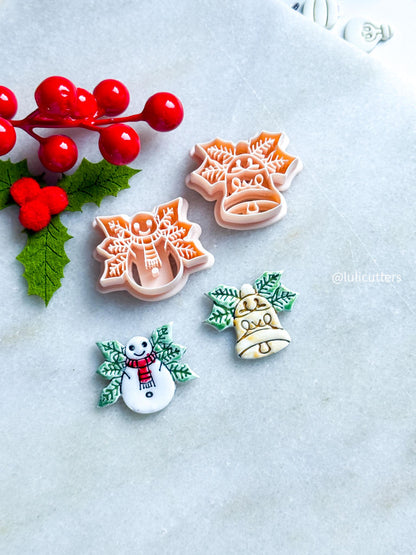Winter Fairy Holly Bell & Snowman Clay Cutters: Festive Polymer Clay Jewelry