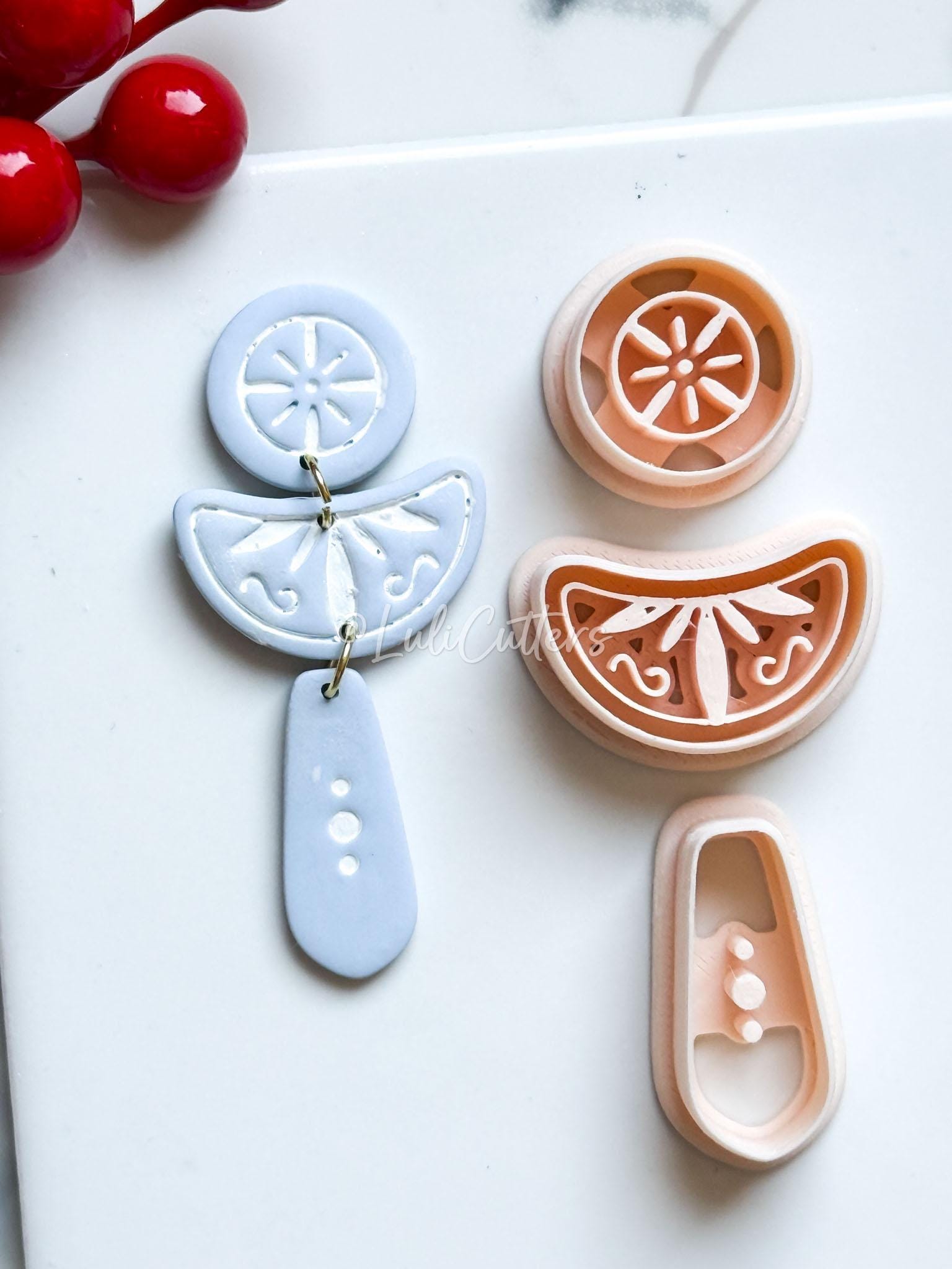 Boho Rosette & Crescent Polymer Clay Cutter Set 3 Piece Earring Drop Shapes