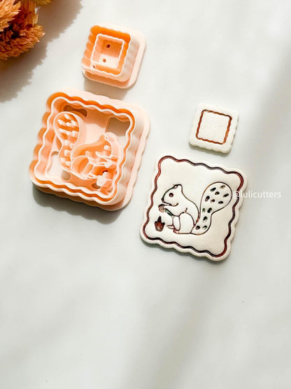 Squirrel Frame Clay Earring Cutter Set: Acorn & Forest Polymer Clay Tools