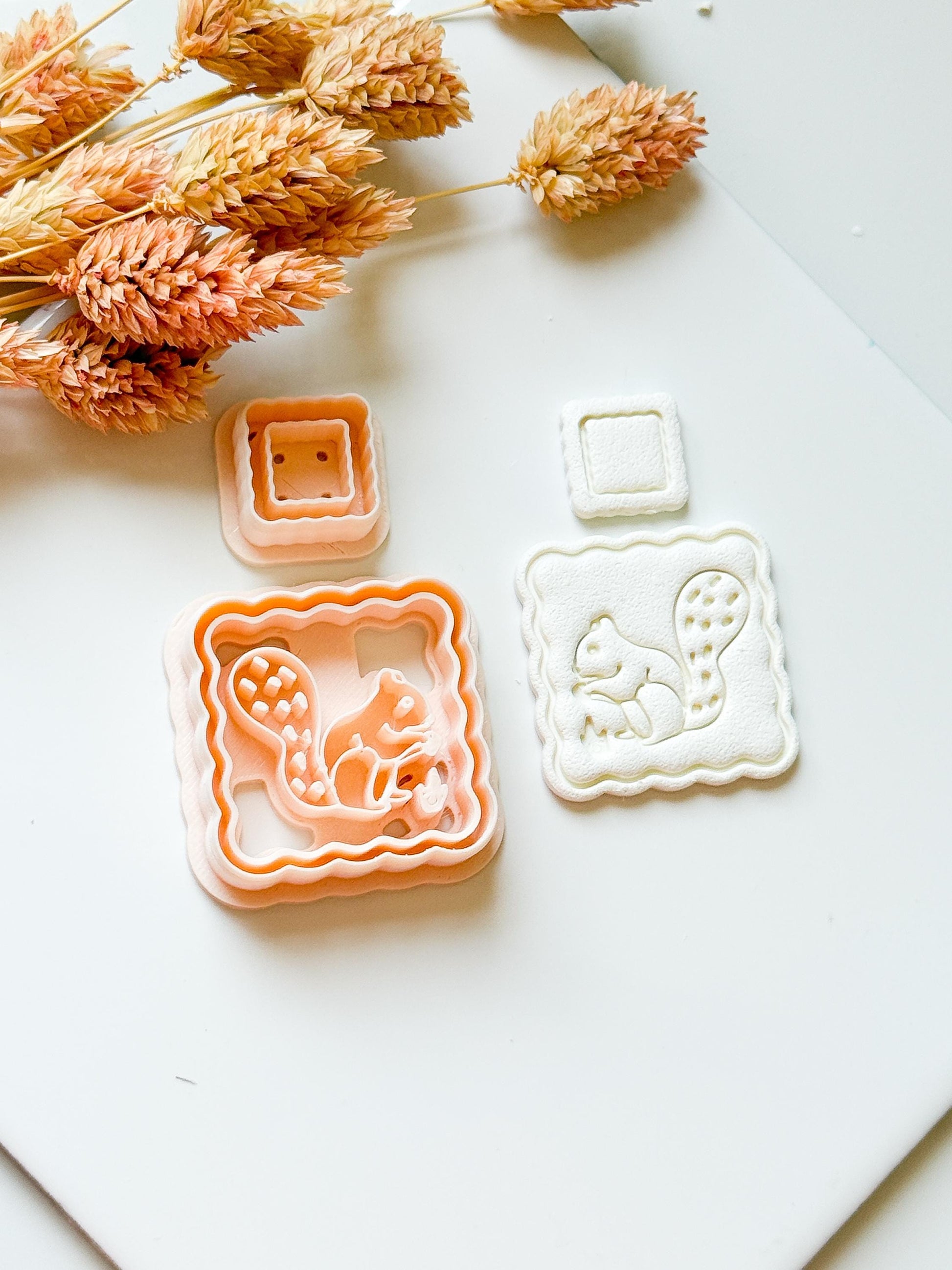 Squirrel Frame Clay Earring Cutter Set: Acorn & Forest Polymer Clay Tools