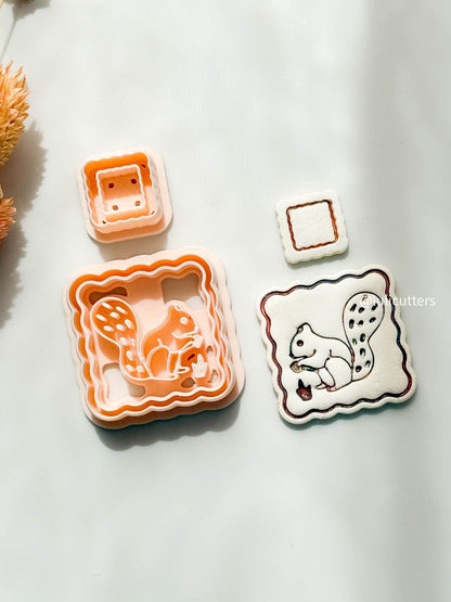 Squirrel Frame Clay Earring Cutter Set: Acorn & Forest Polymer Clay Tools