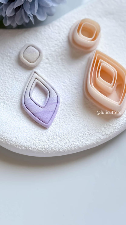 Drop Shape Clay Earring Cutter Set Includes Lined Drop Base + Soft Square Topper