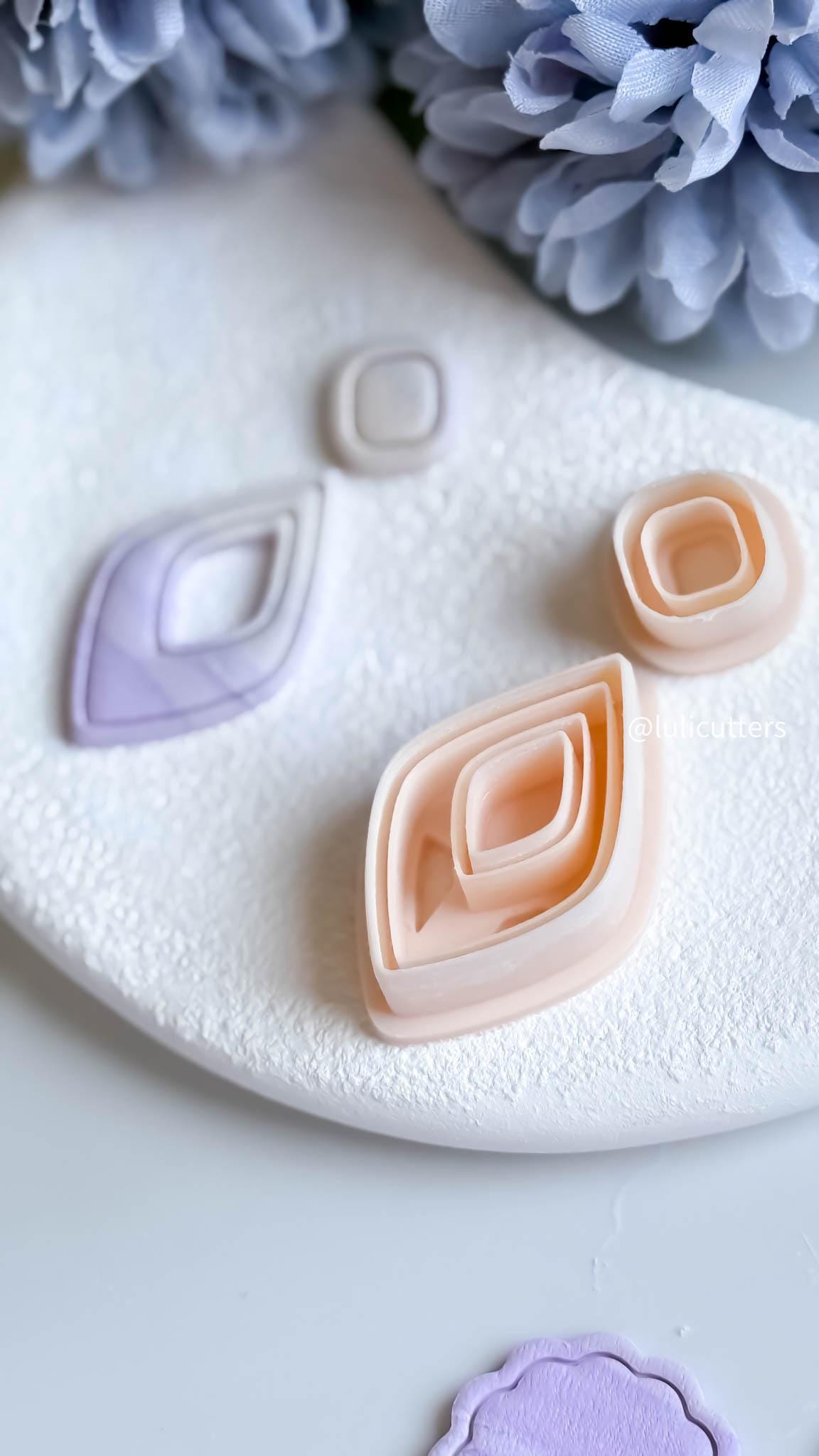 Drop Shape Clay Earring Cutter Set Includes Lined Drop Base + Soft Square Topper