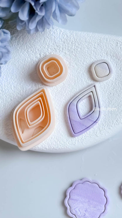 Drop Shape Clay Earring Cutter Set Includes Lined Drop Base + Soft Square Topper