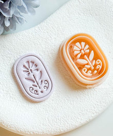 Floral Clay Earring Cutter Oval Imprint Cutter with Folk-Inspired Flower Design
