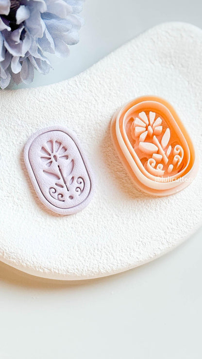 Floral Clay Earring Cutter Oval Imprint Cutter with Folk-Inspired Flower Design