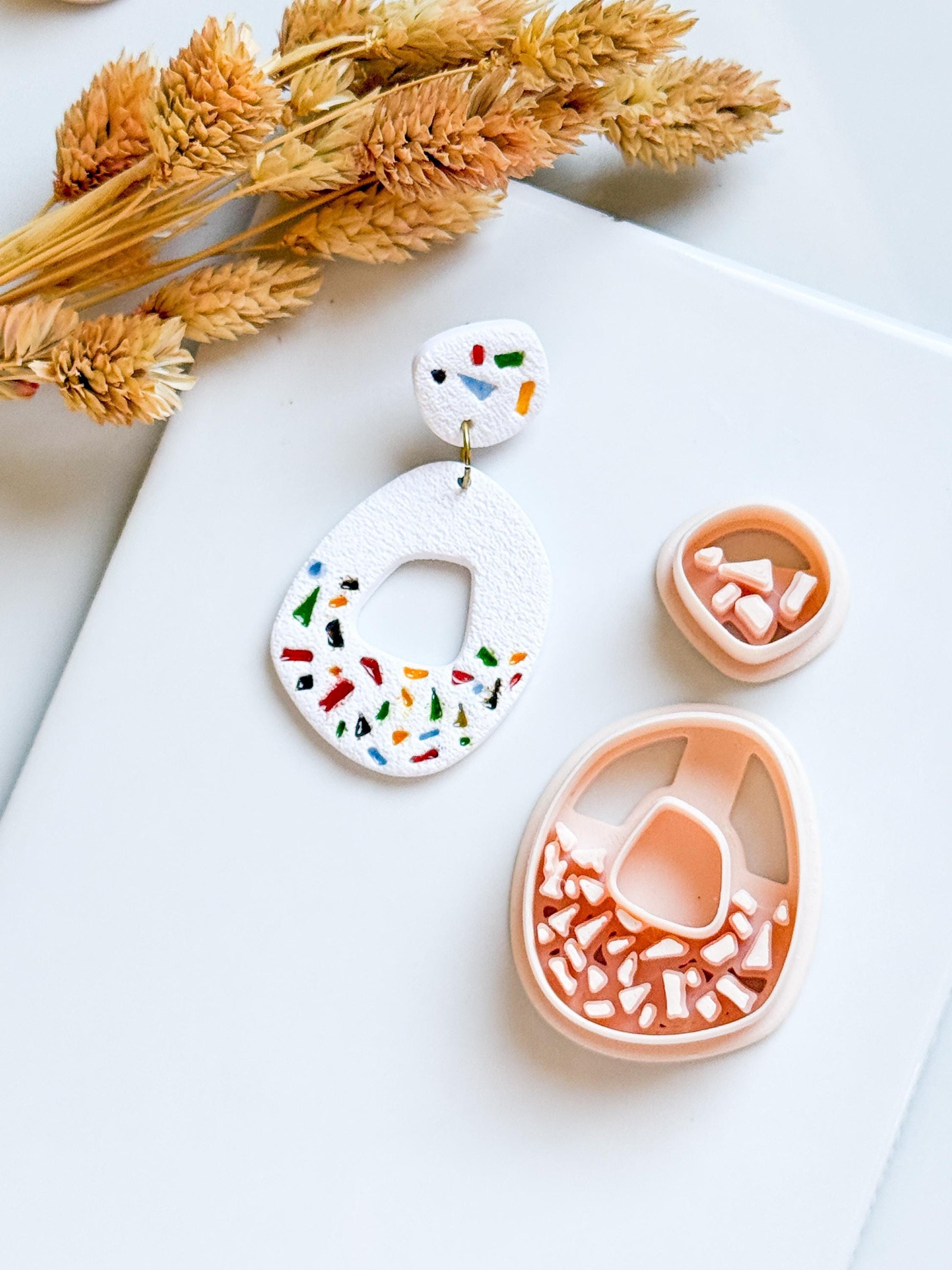 Terrazzo Polymer Clay Cutter: Oval Shard Stamp for Statement Earrings
