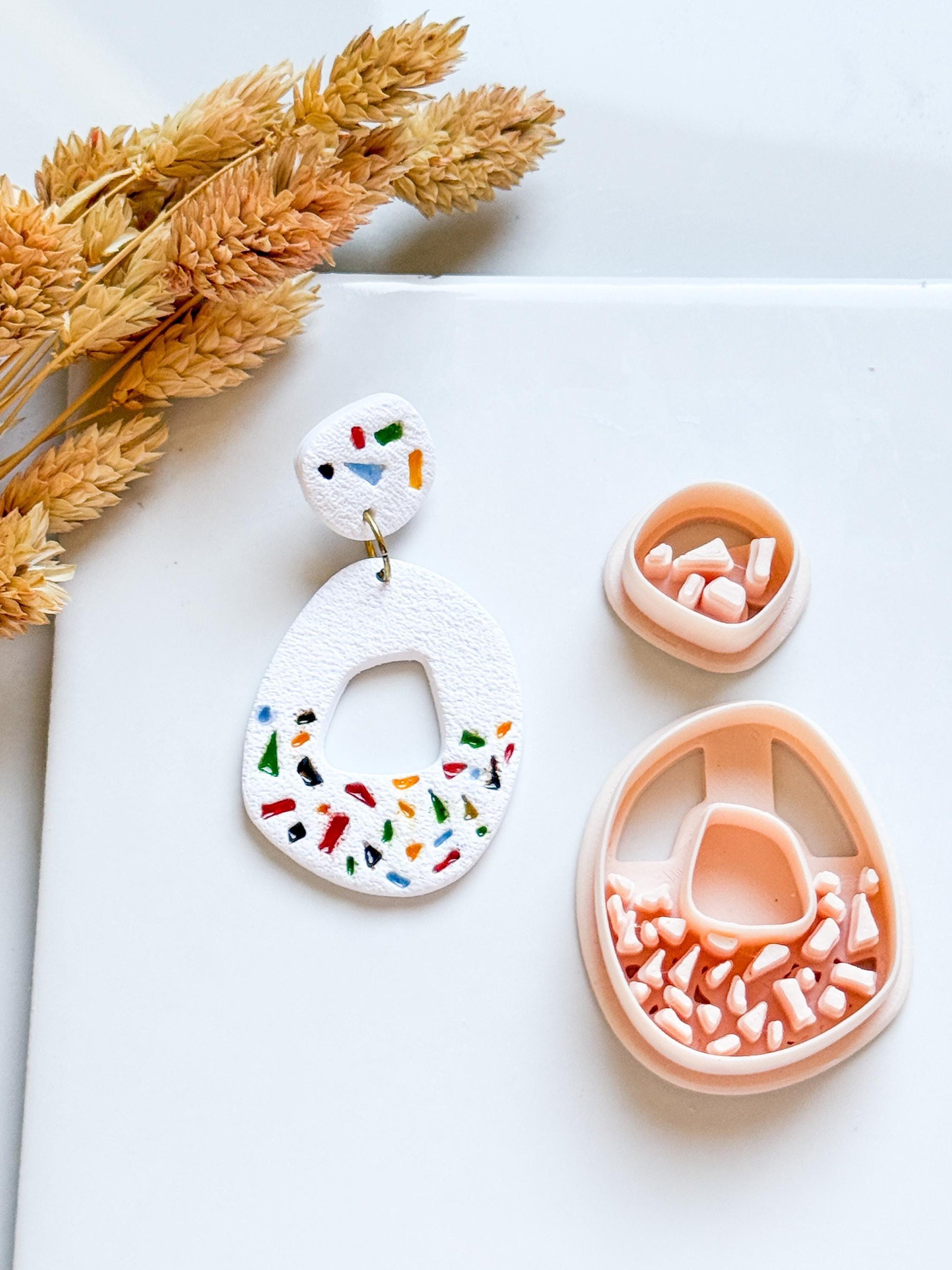 Terrazzo Polymer Clay Cutter: Oval Shard Stamp for Statement Earrings