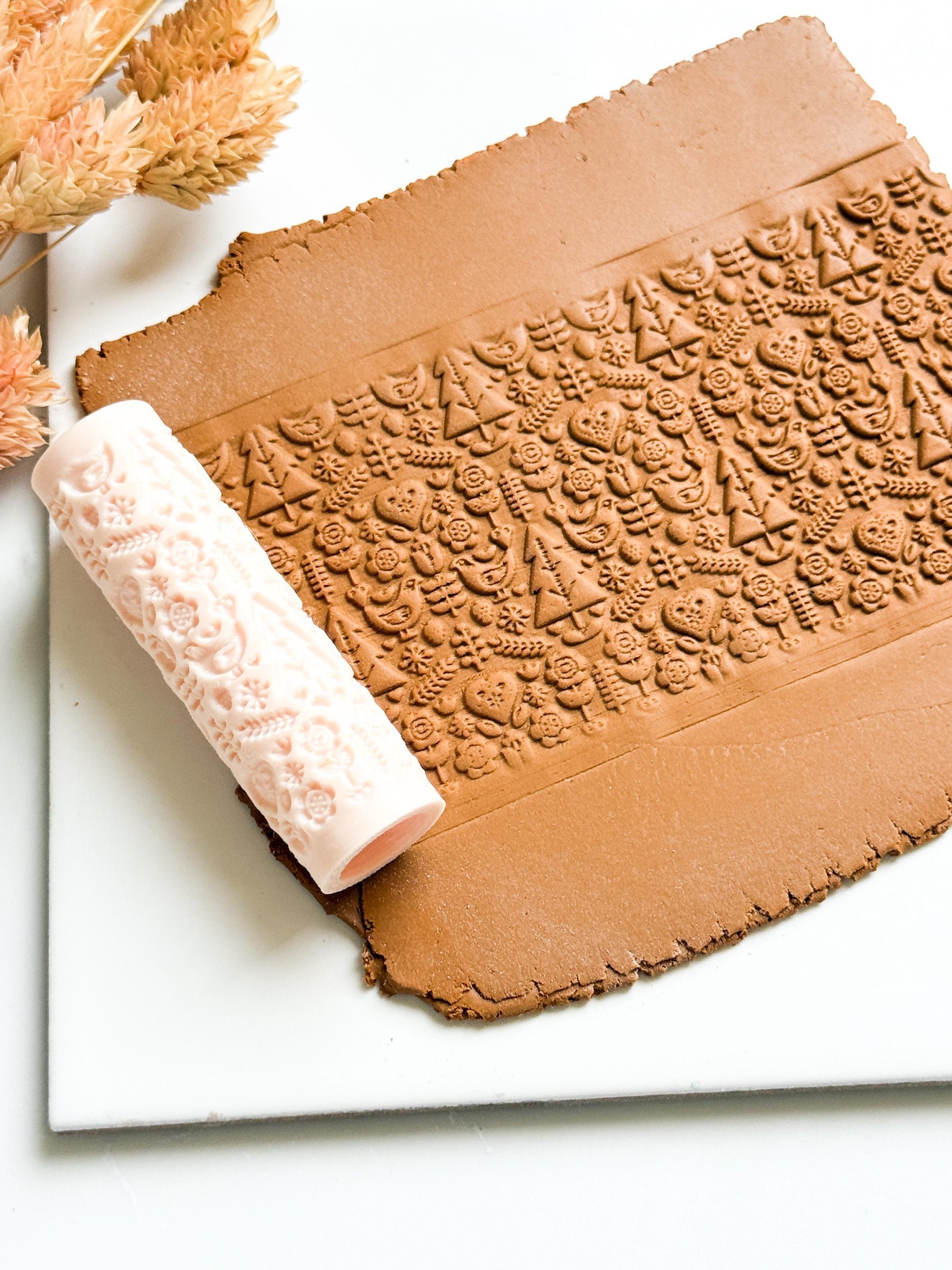Folk Forest Texture Roller: Nordic Polymer Clay, Rustic Jewelry