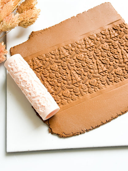 Folk Forest Texture Roller: Nordic Polymer Clay, Rustic Jewelry