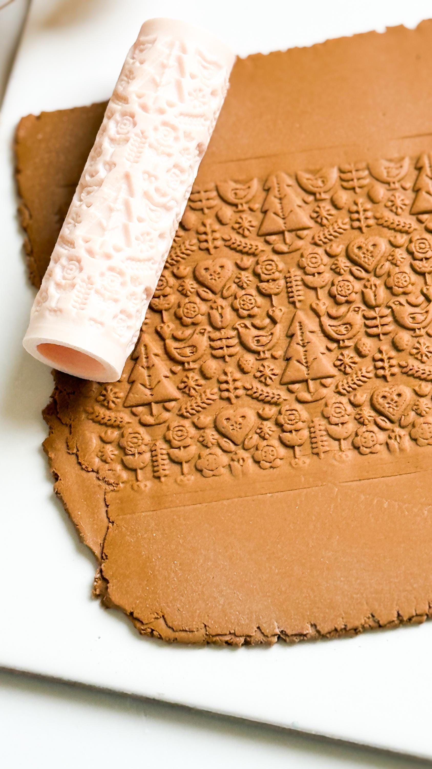 Folk Forest Texture Roller: Nordic Polymer Clay, Rustic Jewelry