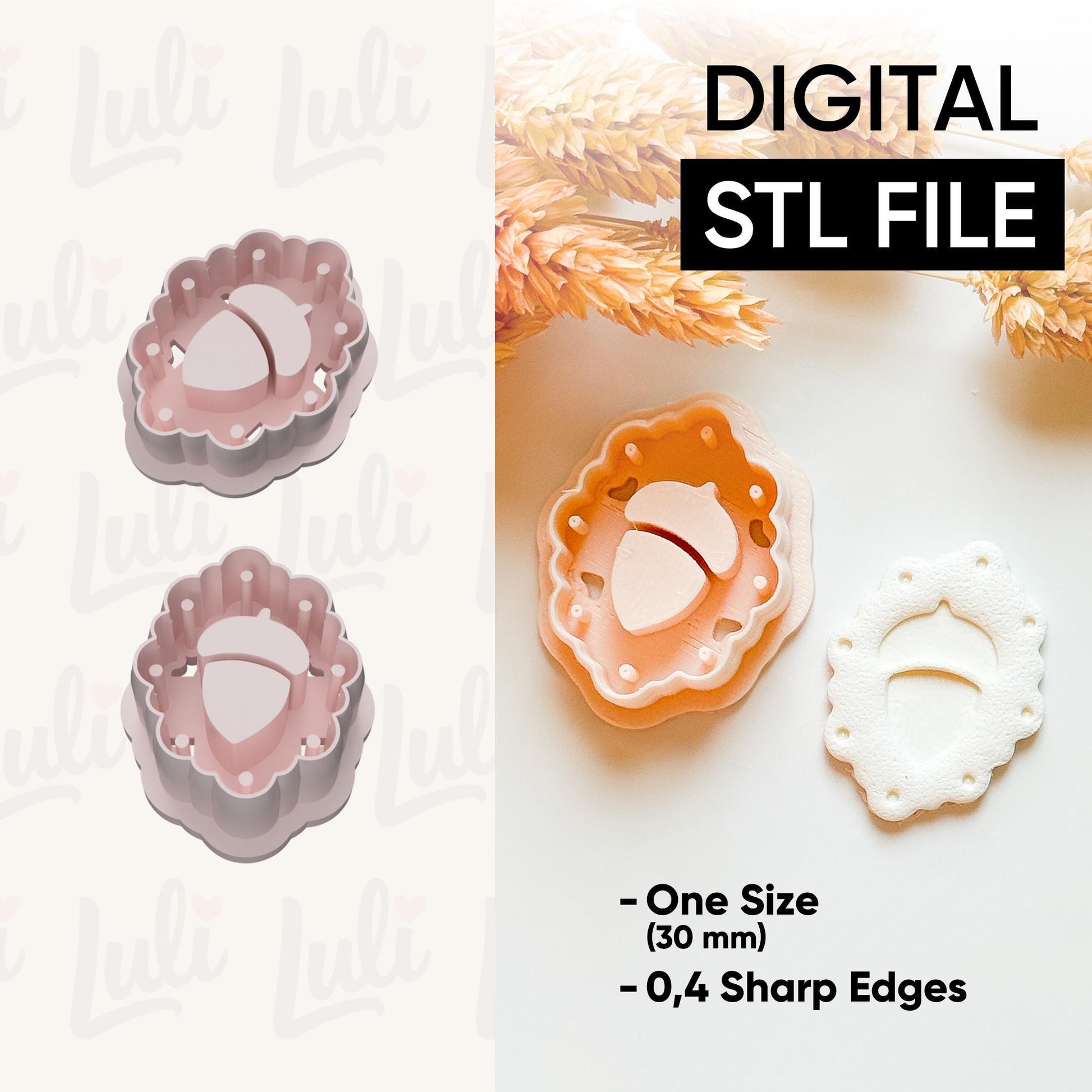 Acorn Charm Frame Cutter STL File: 3D Print Polymer Clay Earrings (Digital Download, 30mm