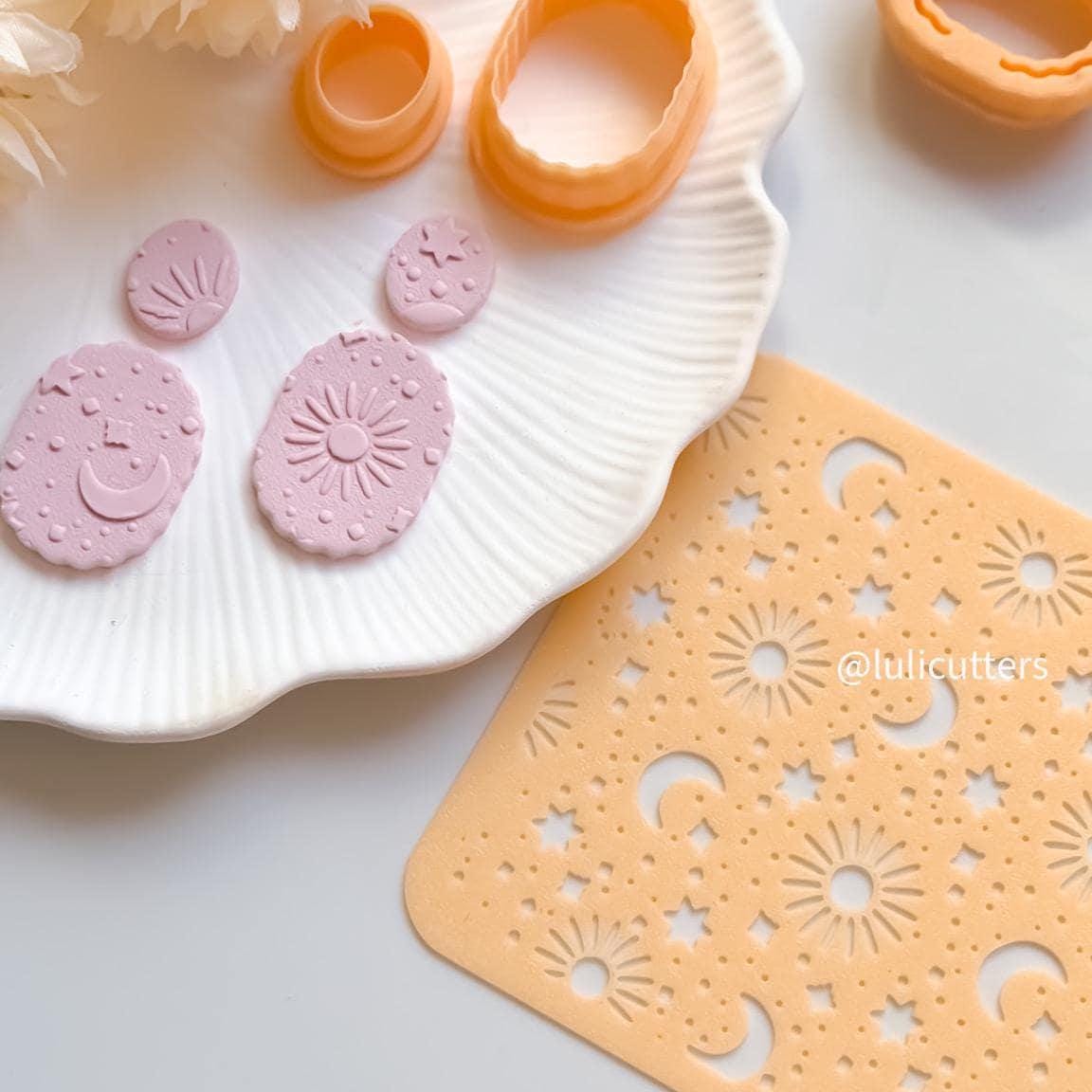 Sun Moon Stars Polymer Clay Stencil Celestial Texture Sheet for Jewelry, Earrings, and Crafts