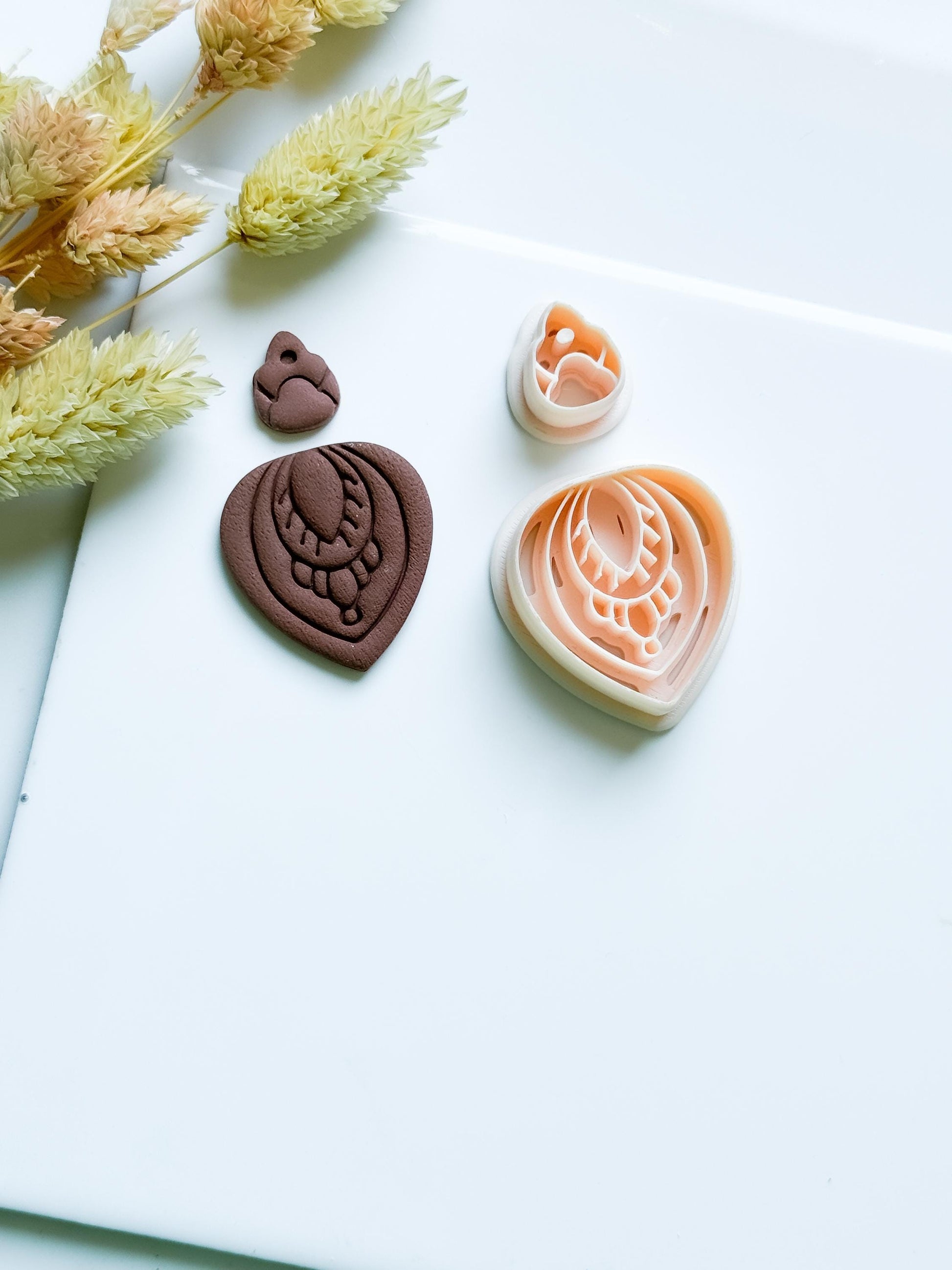 Polymer Clay Teardrop Cutter Set with Topper and Imprint Details