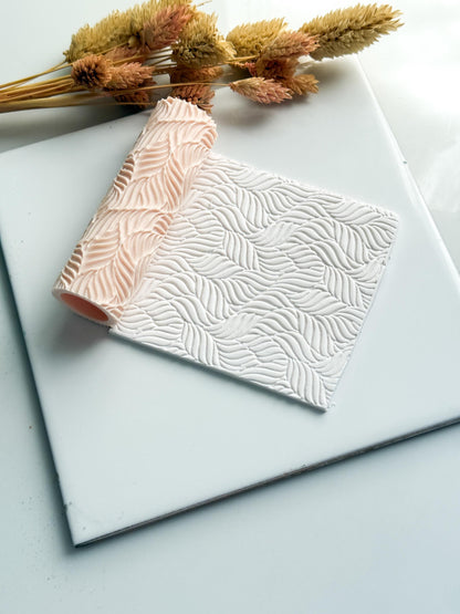 Leaf Wave Clay Emboss Roller: Polymer Clay Jewelry Texture - 8cm