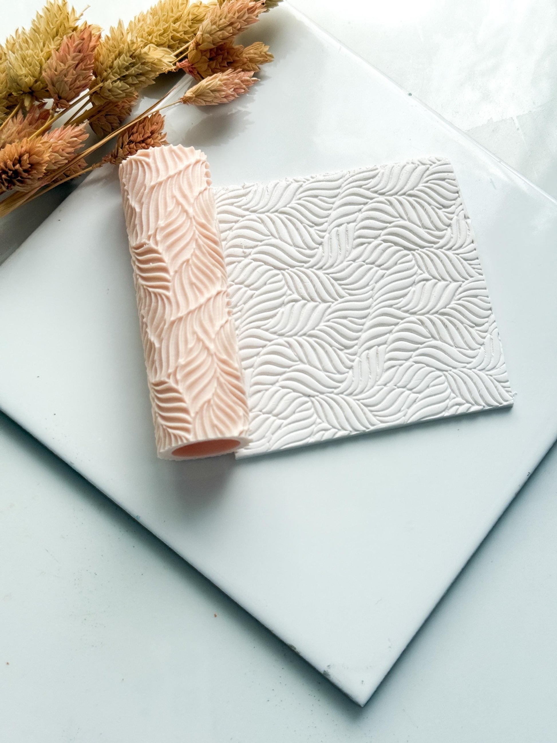 Leaf Wave Clay Emboss Roller: Polymer Clay Jewelry Texture - 8cm