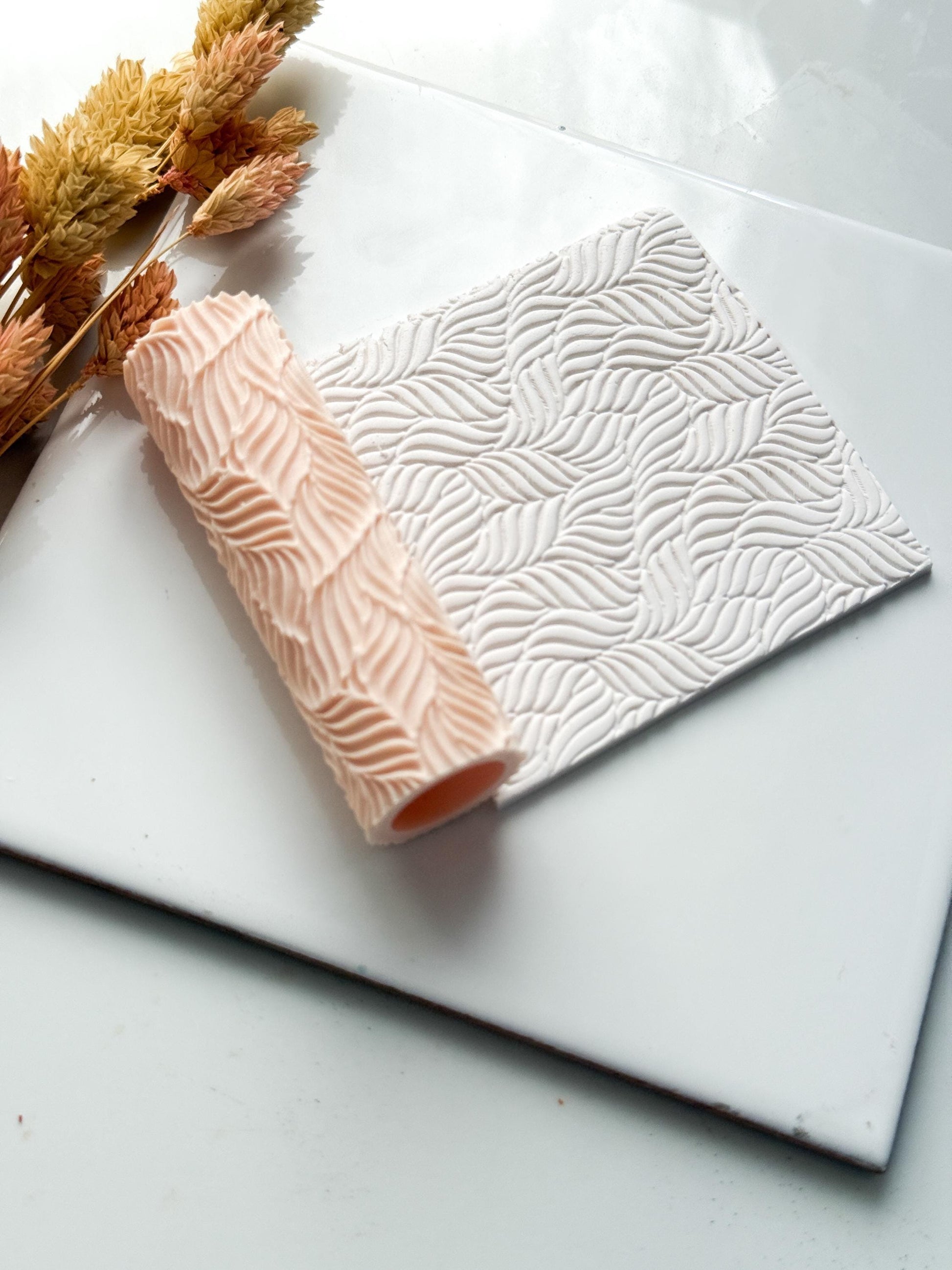 Leaf Wave Clay Emboss Roller: Polymer Clay Jewelry Texture - 8cm