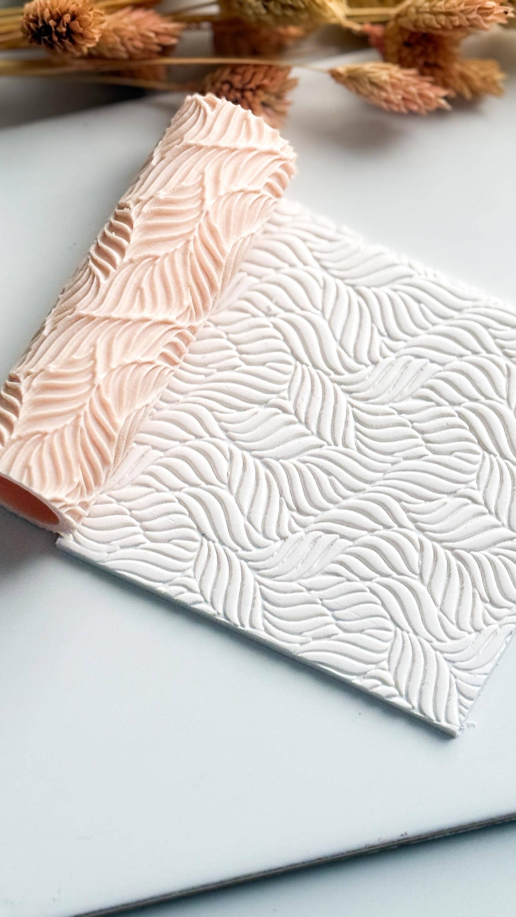 Leaf Wave Clay Emboss Roller: Polymer Clay Jewelry Texture - 8cm