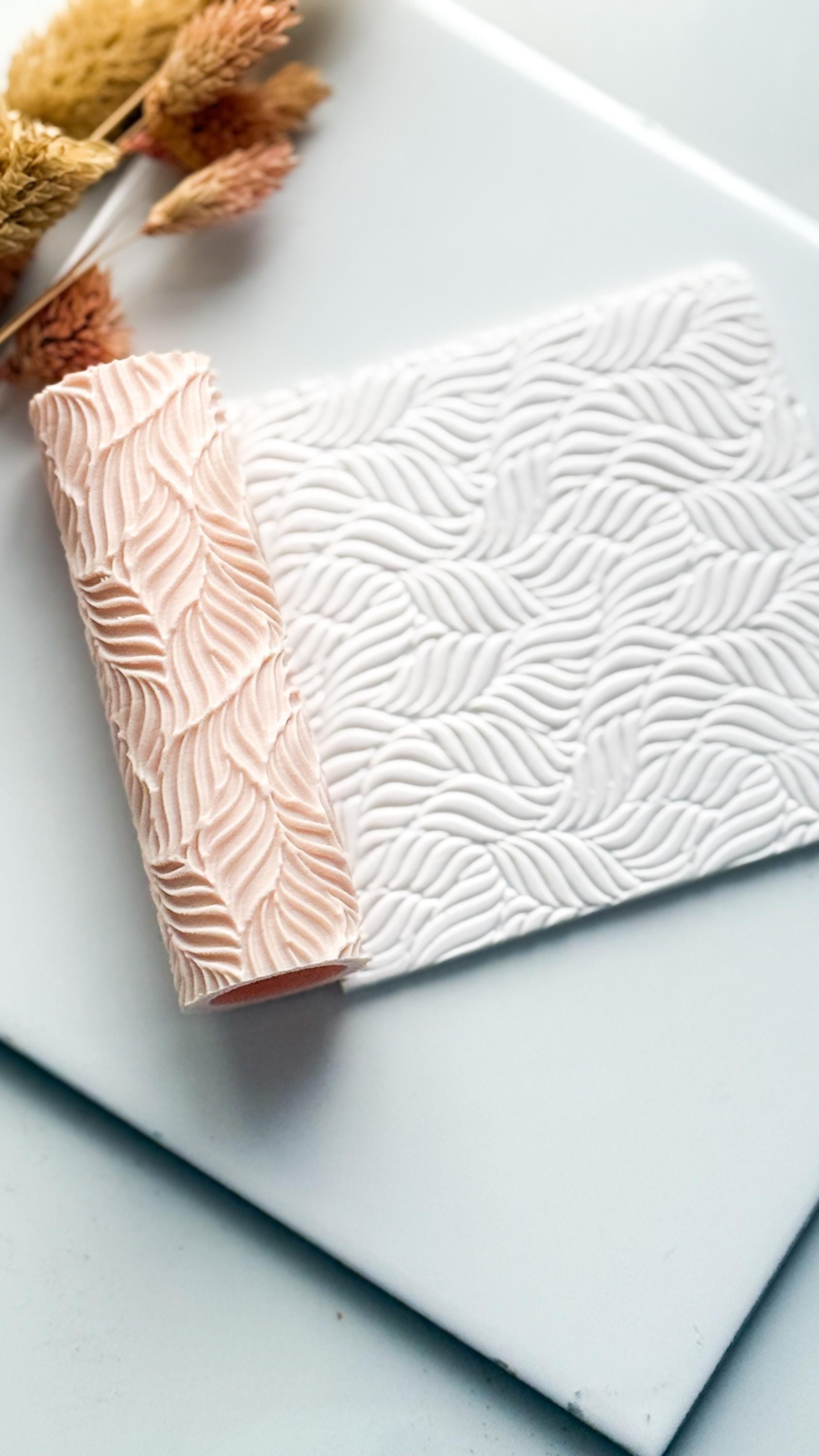 Leaf Wave Clay Emboss Roller: Polymer Clay Jewelry Texture - 8cm