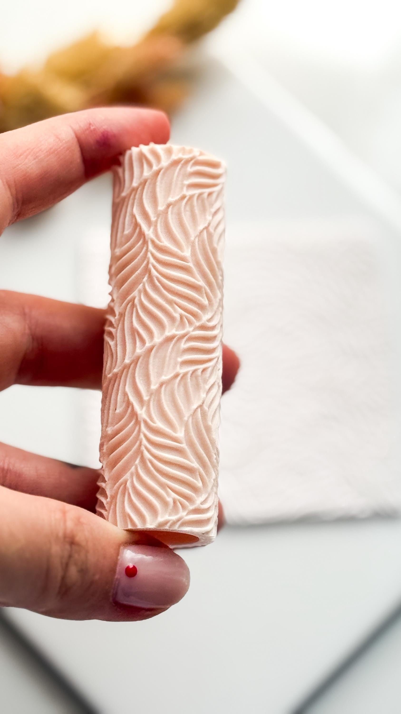 Leaf Wave Clay Emboss Roller: Polymer Clay Jewelry Texture - 8cm