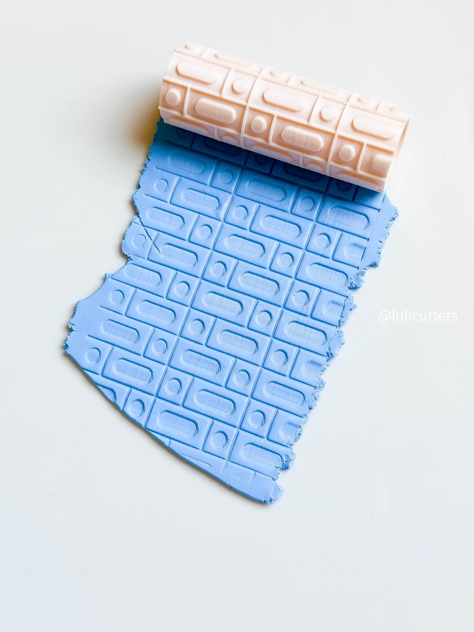 Retro Rectangle Texture Roller Geometric Imprint Tool for Polymer Clay