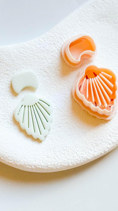 Scallop Shell Clay Earring Cutter Set Includes Base Shape + Matching Topper with Imprint Lines