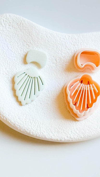 Scallop Shell Clay Earring Cutter Set Includes Base Shape + Matching Topper with Imprint Lines