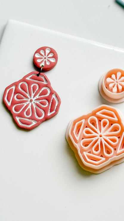 Tile Looking Geometric Flower Clay Cutter Set Polymer Clay Jewelry Making Tools - Majolica Collection