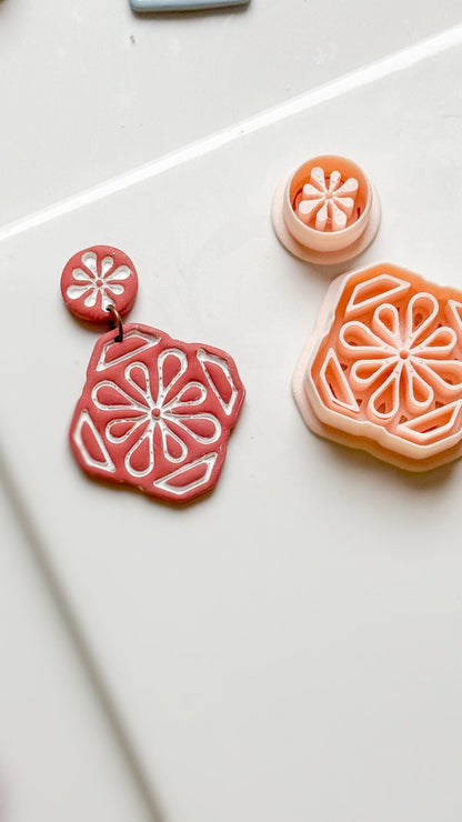 Tile Looking Geometric Flower Clay Cutter Set Polymer Clay Jewelry Making Tools - Majolica Collection