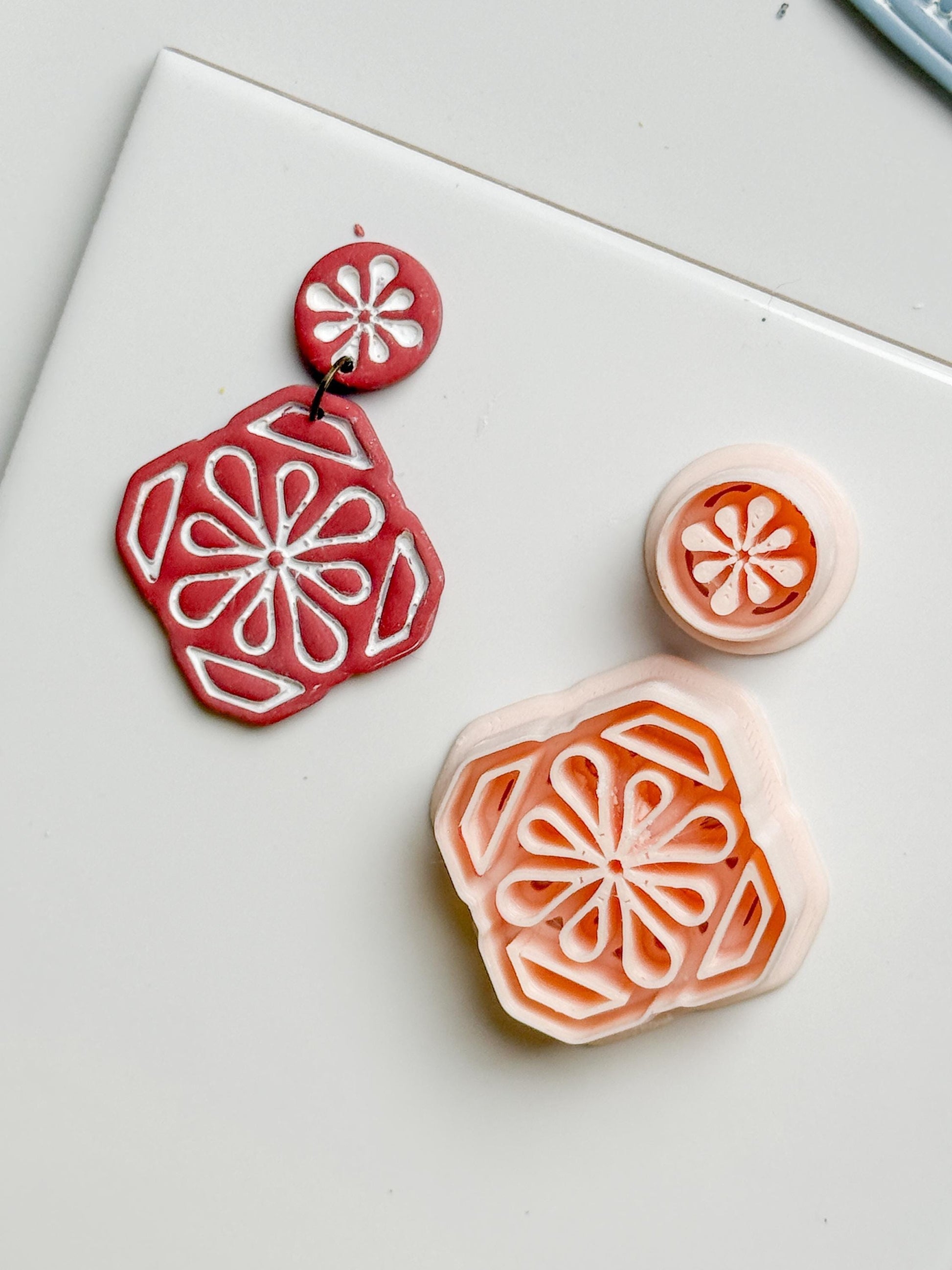 Tile Looking Geometric Flower Clay Cutter Set Polymer Clay Jewelry Making Tools - Majolica Collection