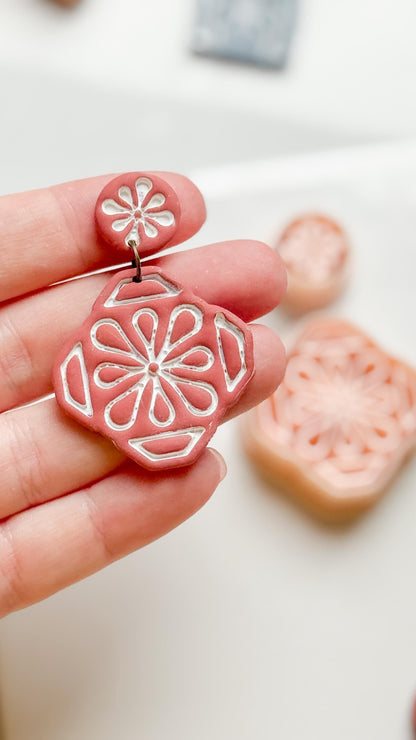 Tile Looking Geometric Flower Clay Cutter Set Polymer Clay Jewelry Making Tools - Majolica Collection