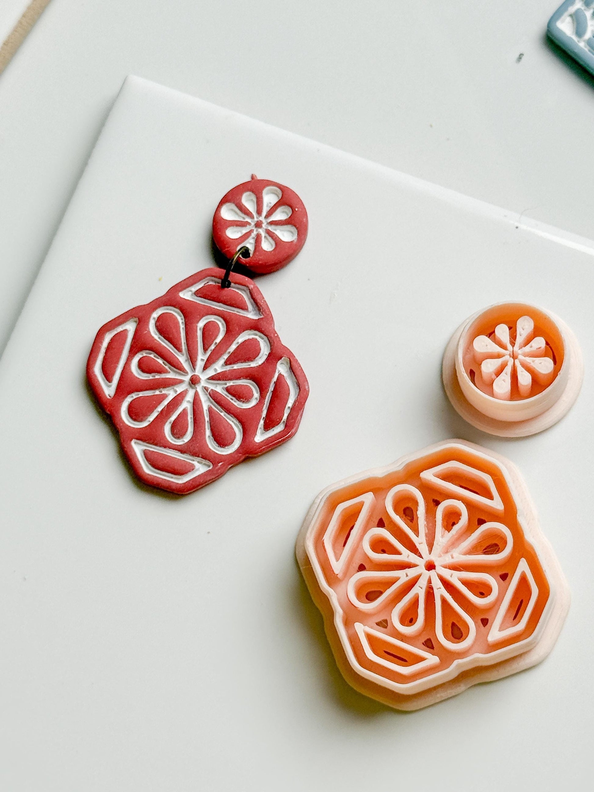 Tile Looking Geometric Flower Clay Cutter Set Polymer Clay Jewelry Making Tools - Majolica Collection